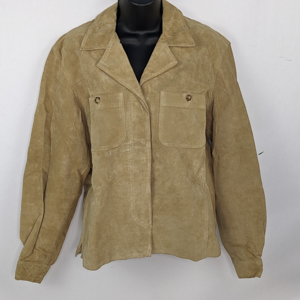 Vintage Liz Claiborne Lizwear Tan Suede Button Front Jacket Size 10